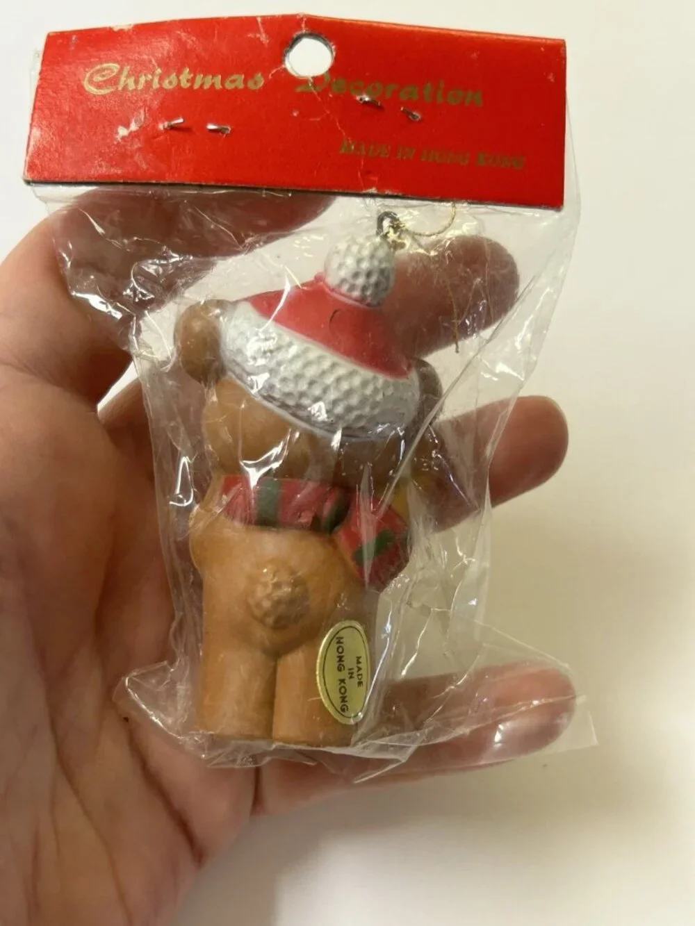 Vintage Set of 2 Teddy Bear Christmas Ornaments Hong Kong Xmas Decorations NOS